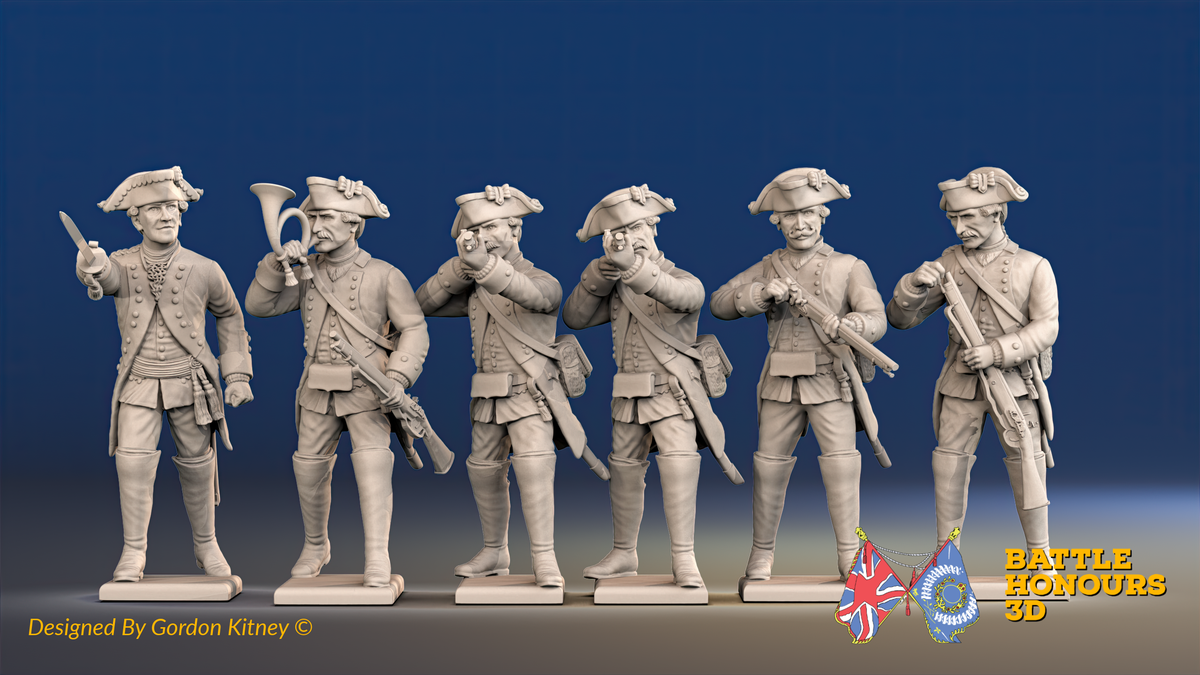 Seven Years’ War Prussian Jägers Command - Skirmishers - Boots and Pointed Lace, front view. Supplied unpainted.