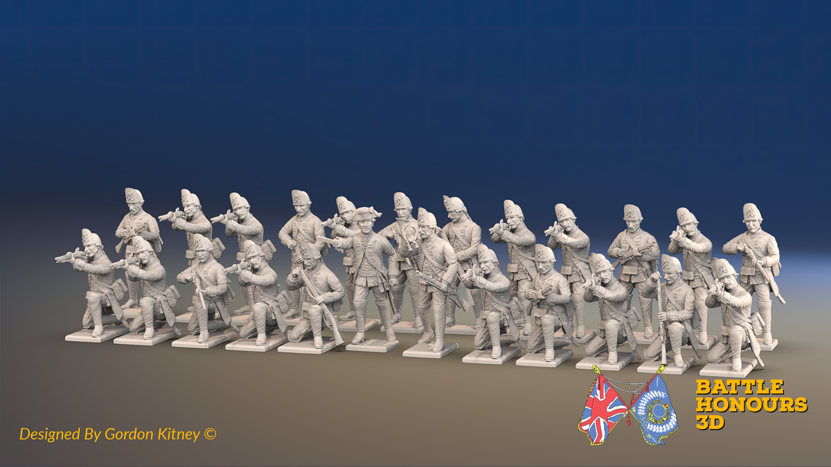 Seven Years’ War Prussian Le Noble Jäger Battalion - Firing Line - 24 Figures, front view. Supplied unpainted.