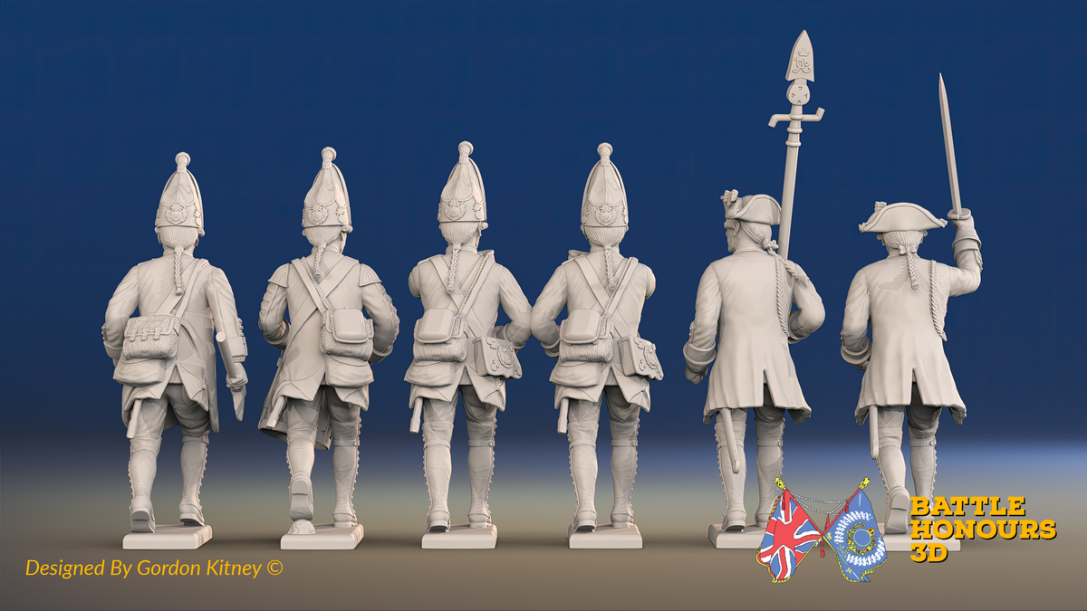 Seven Years’ War Prussian Grenadiers Command - Charging - Long Cuff Lace, rear view. Supplied unpainted.