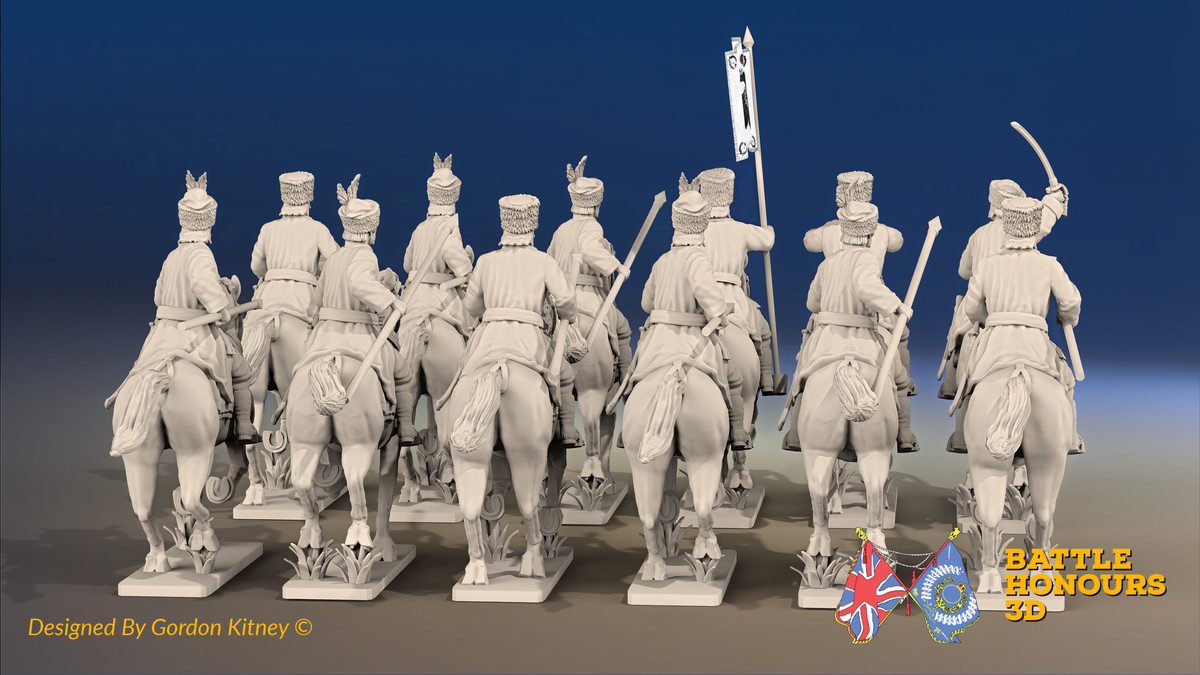Seven Years’ War Russian Cossack Regiment - Lances - 12 Mounted Figures, rear view. Supplied unpainted.