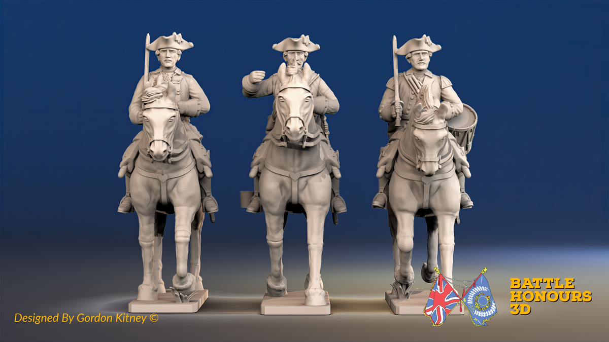 Seven Years’ War Prussian Dragoons Command - Trotting - Set 1 - Command 2, front view. Supplied unpainted.