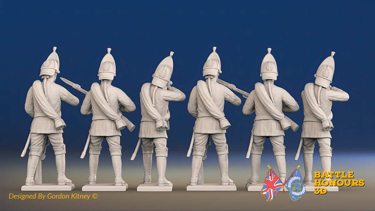 Seven Years’ War Russian Grenadiers - Firing - Summer Uniform - Observation Corps - Rolled Coats, rear view. Supplied unpainted.