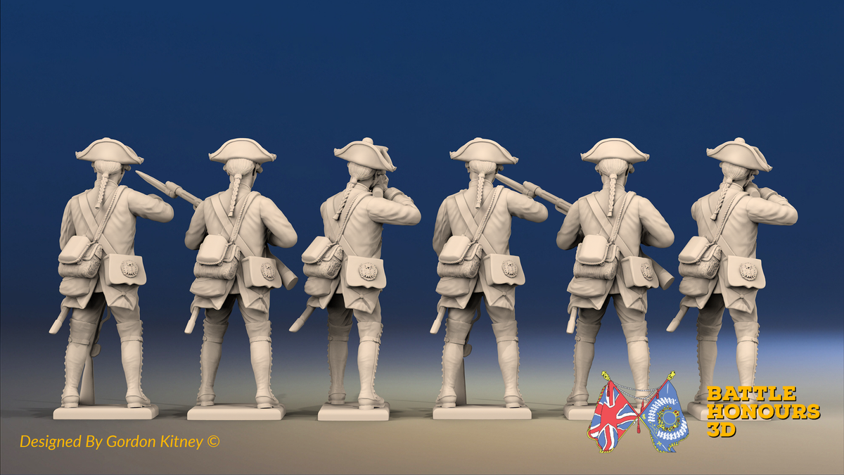Seven Years’ War Prussian Musketeers - Firing Line - Straight Lapel Lace, rear view. Supplied unpainted.