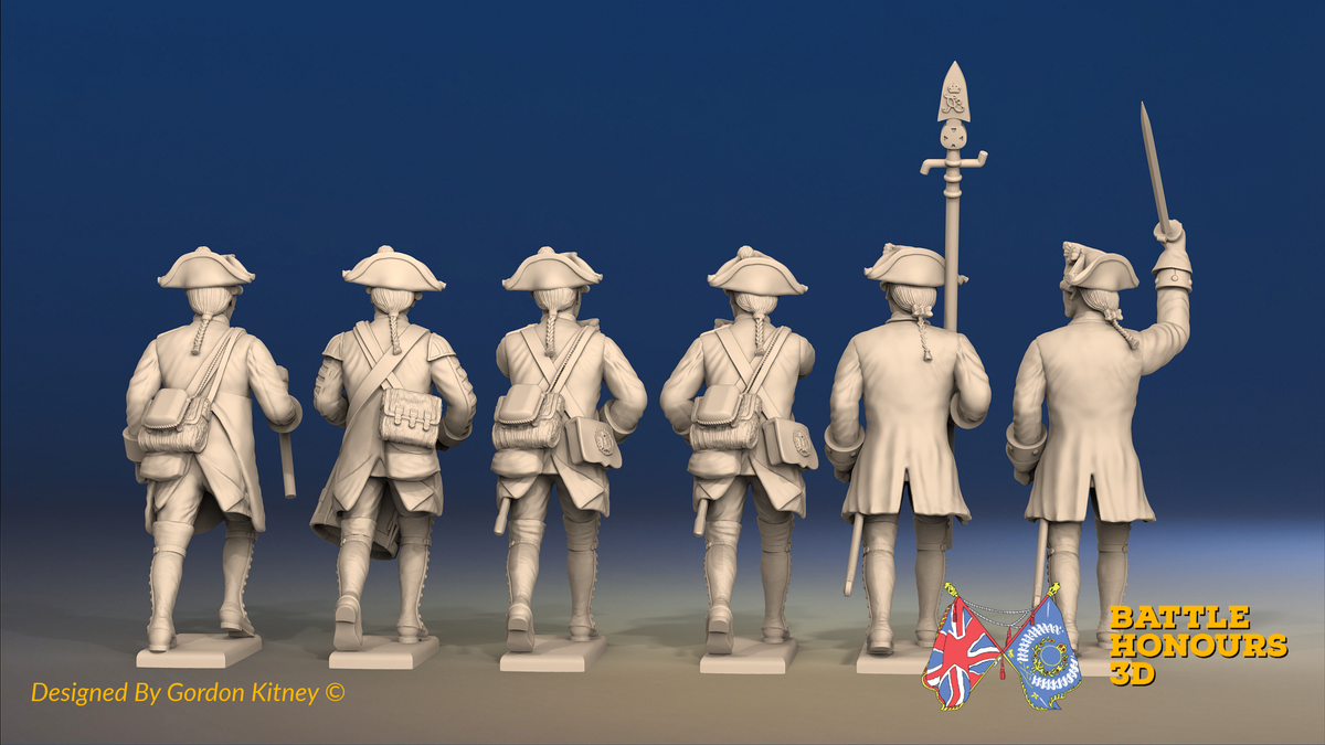 Seven Years’ War Prussian Musketeers Command - Charging - Plain Lapels, rear view. Supplied unpainted.