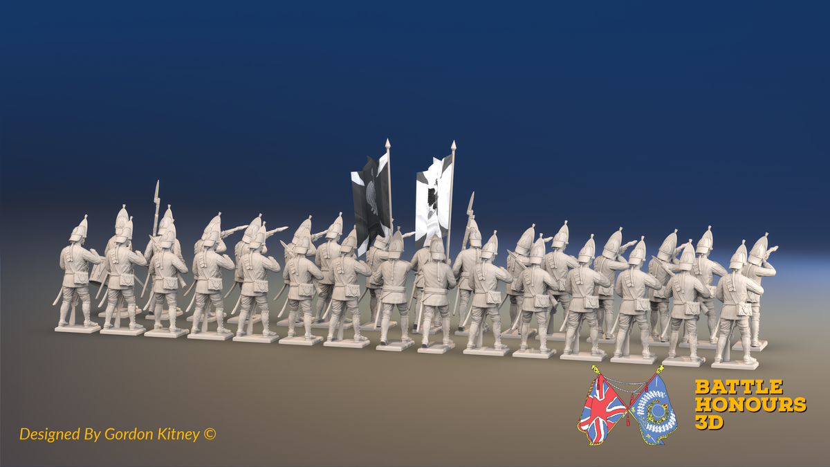Seven Years’ War Russian Grenadier Battalion - Firing - Summer Uniform - 30 Figures, rear view. Supplied unpainted.