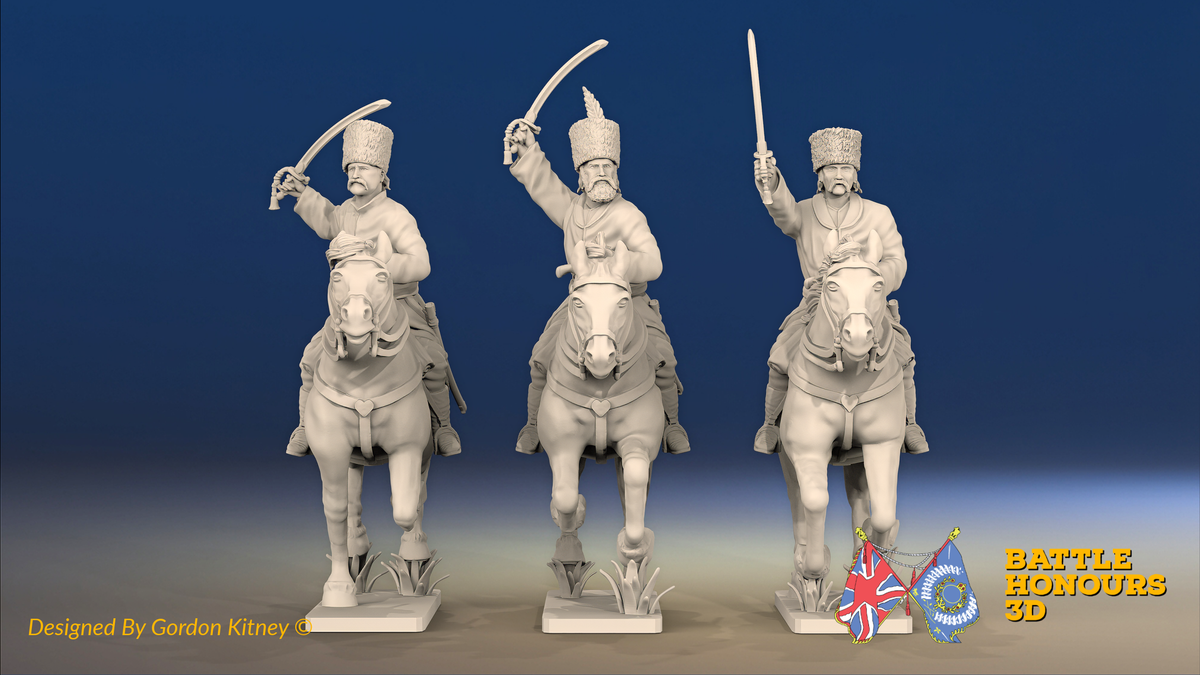 Seven Years’ War Russian Cossacks - Galloping - Swords, front view. Supplied unpainted.