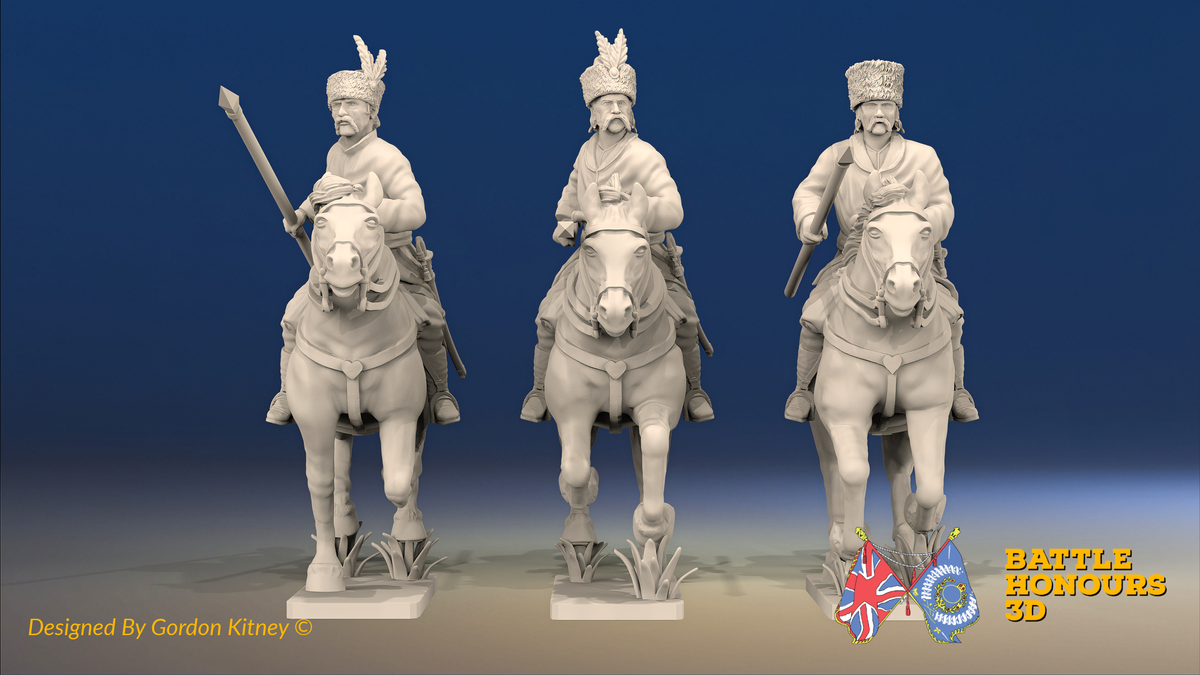 Seven Years’ War Russian Cossacks - Galloping - Lances, front view. Supplied unpainted.