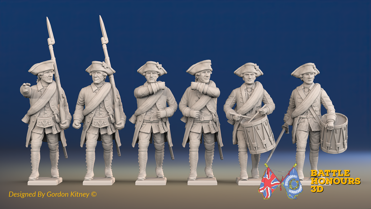 Seven Years’ War Russian Musketeers Command - Winter Uniform - Rolled Cloaks, front view. Supplied unpainted.