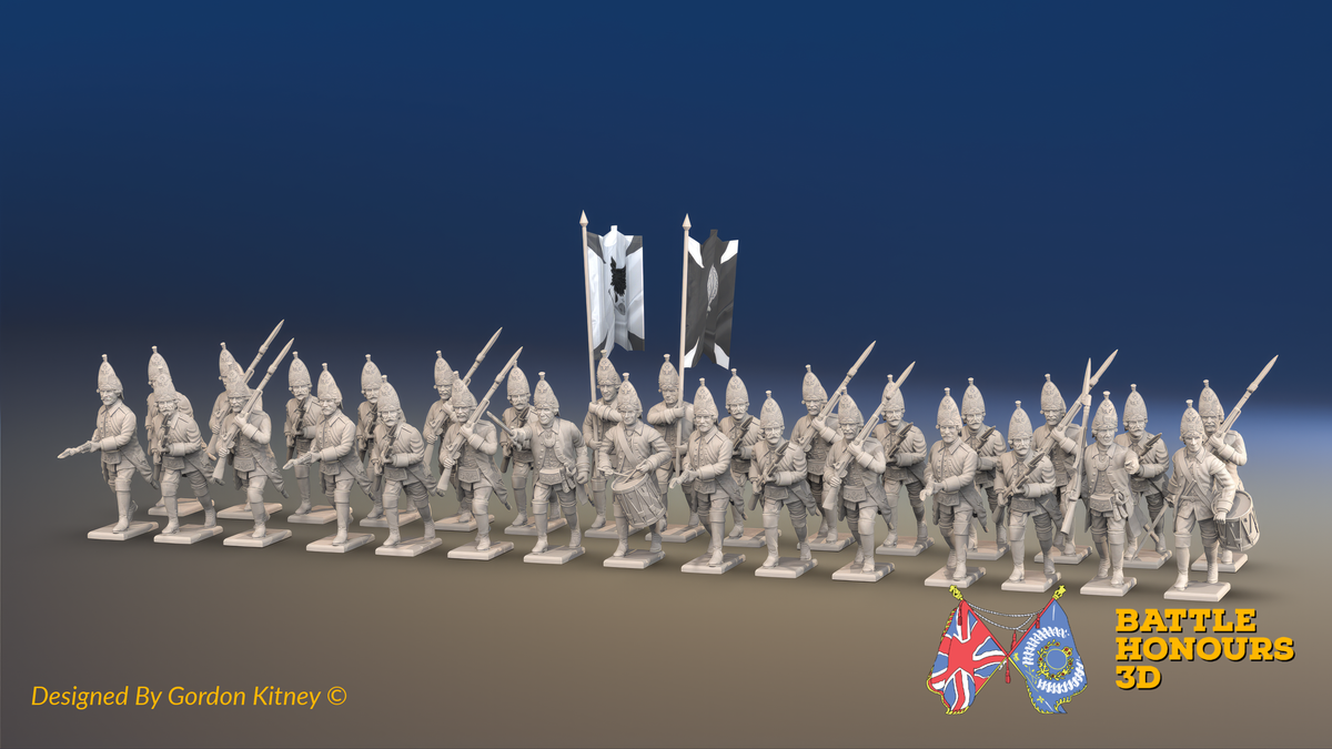 Seven Years’ War Russian Grenadier Battalion - Advancing - Winter Uniform - Observation Corps - 30 Figures, front view. Supplied unpainted.
