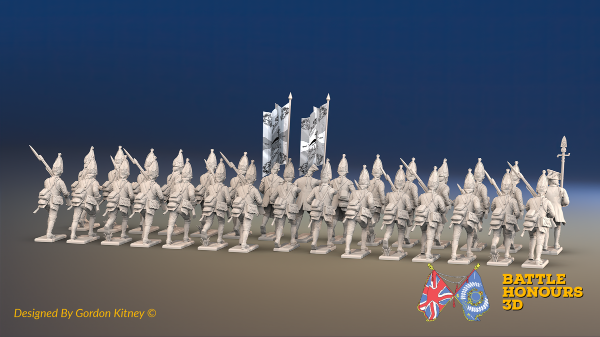 Seven Years’ War Prussian Grenadier Battalion - Charging - 30 Figures, rear view. Supplied unpainted.