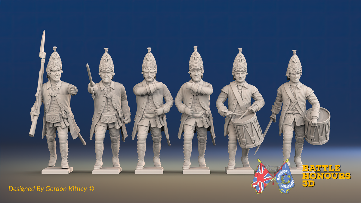 Seven Years’ War Russian Grenadiers Command - Advancing - Winter Uniform, front view. Supplied unpainted.