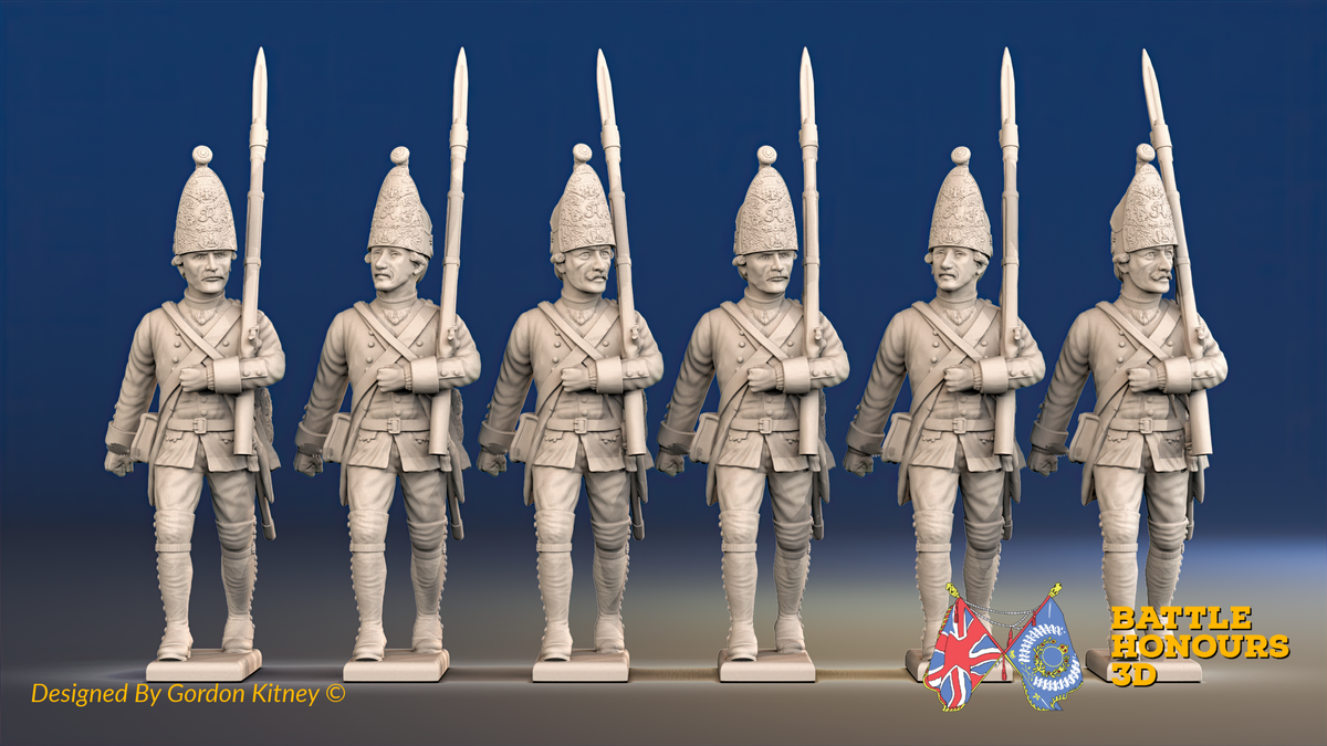 Seven Years’ War Prussian Garrison Grenadiers - March Attack, front view. Supplied unpainted.