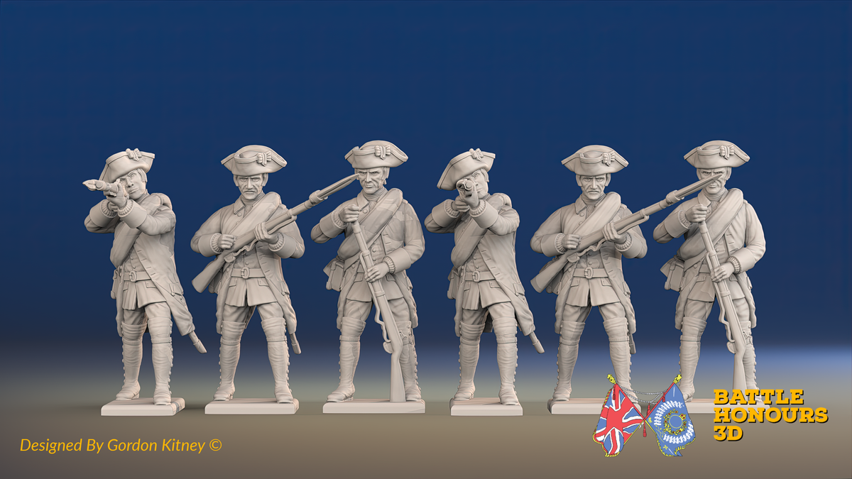 Seven Years’ War Russian Musketeers - Firing - Winter Uniform - Rolled Cloaks, front view. Supplied unpainted.
