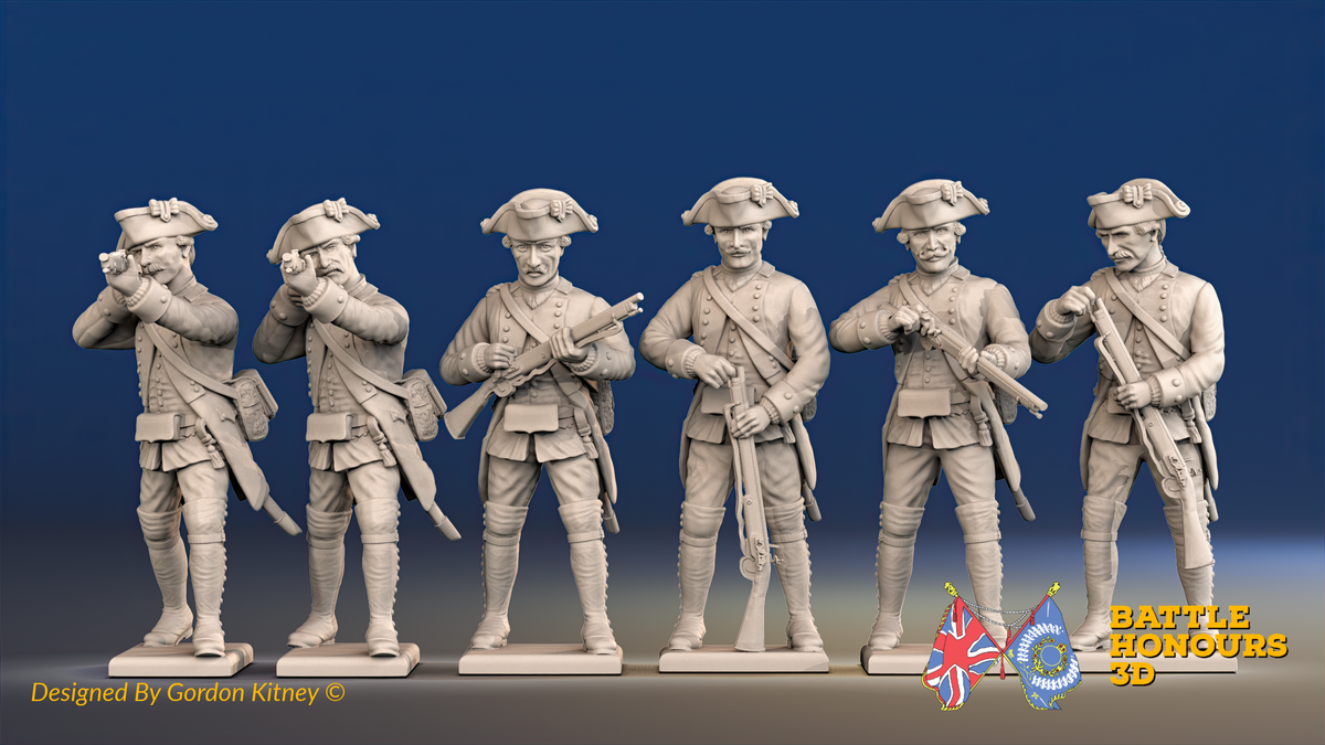 Seven Years’ War Prussian Jägers - Standing Skirmishers - Set 2, front view. Supplied unpainted.