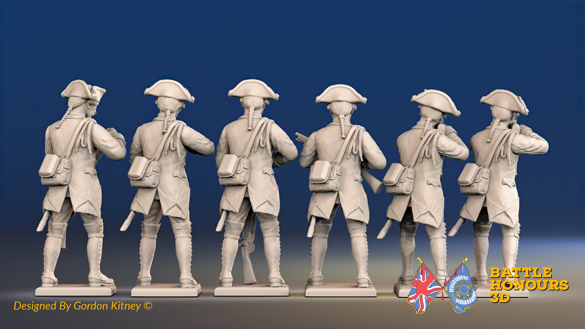 Seven Years’ War Prussian Jägers - Standing Skirmishers - Set 2, rear view. Supplied unpainted.