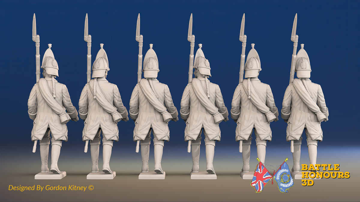 Seven Years’ War Russian Grenadiers - March Attack - Winter Uniform - Observation Corps - Rolled Coats, rear view. Supplied unpainted.