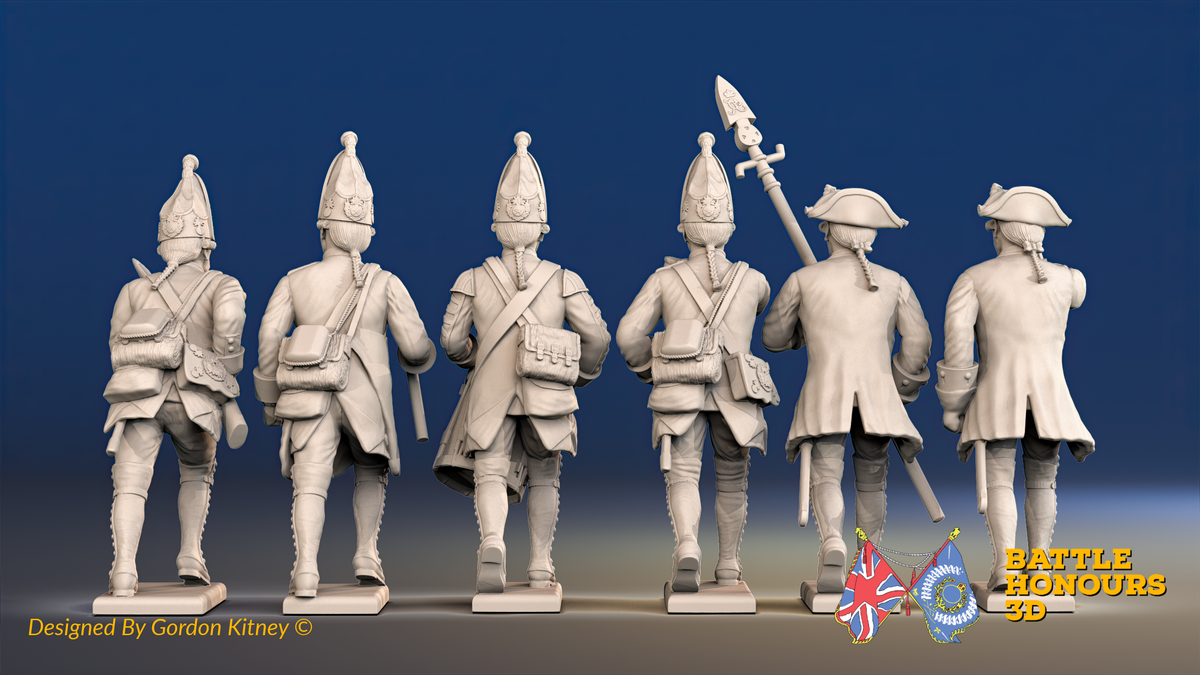 Seven Years’ War Prussian Grenadiers Command - Charging - Plain Lapels, rear view. Supplied unpainted.