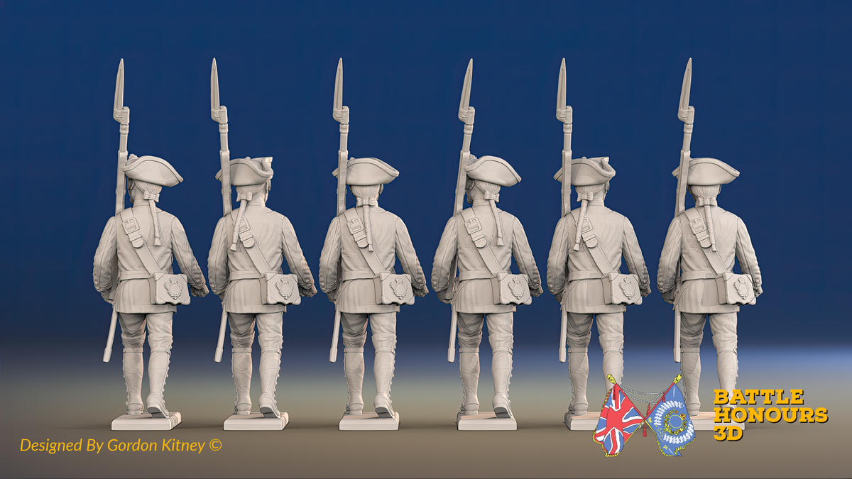 Seven Years’ War Russian Musketeers - March Attack - Summer Uniform, rear view. Supplied unpainted.