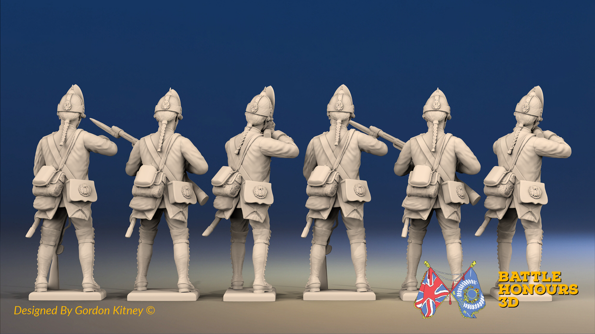 Seven Years’ War Prussian Fusiliers - Firing Line - Set 2, rear view. Supplied unpainted.