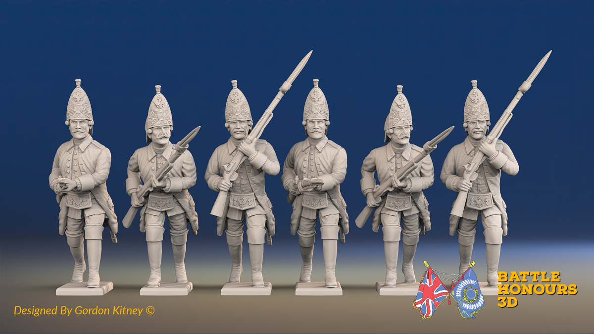 Seven Years’ War Russian Grenadiers - Advancing - Winter Uniform - Observation Corps, front view. Supplied unpainted.
