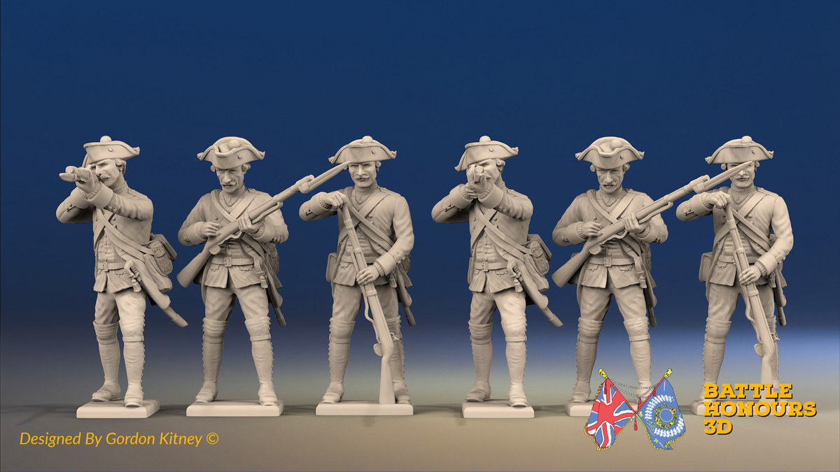 Seven Years’ War Prussian Musketeers - Firing Line - Plain Lapels, front view. Supplied unpainted.