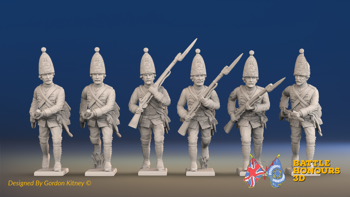 Seven Years’ War Prussian Grenadiers - Charging - Pointed Lapel Lace, front view. Supplied unpainted.