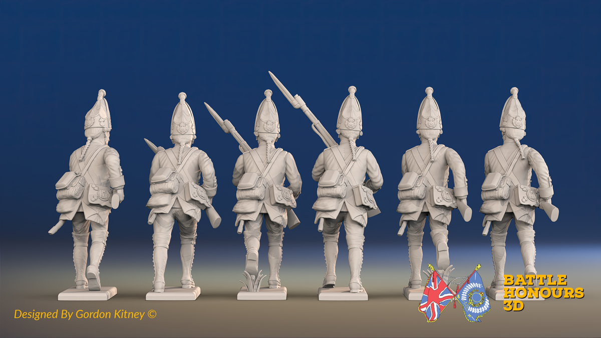 Seven Years’ War Prussian Grenadiers - Charging - Pointed Lapel Lace, rear view. Supplied unpainted.
