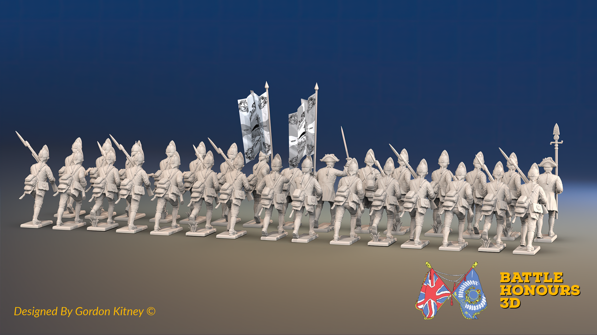 Seven Years’ War Prussian Fusilier Battalion - Charging - Set 2 - 24 Figures, rear view. Supplied unpainted.