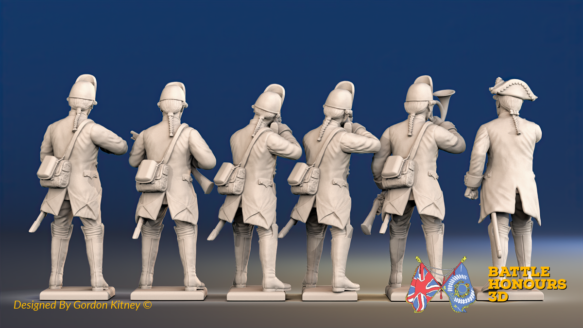 Seven Years’ War Prussian Le Noble Jägers Command - Skirmishers, rear view. Supplied unpainted.