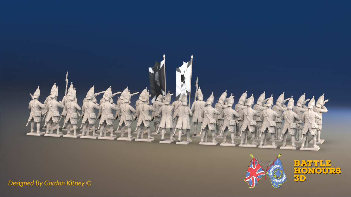 Seven Years’ War Russian Grenadier Battalion - Firing - Winter Uniform - 30 Figures, rear view. Supplied unpainted.