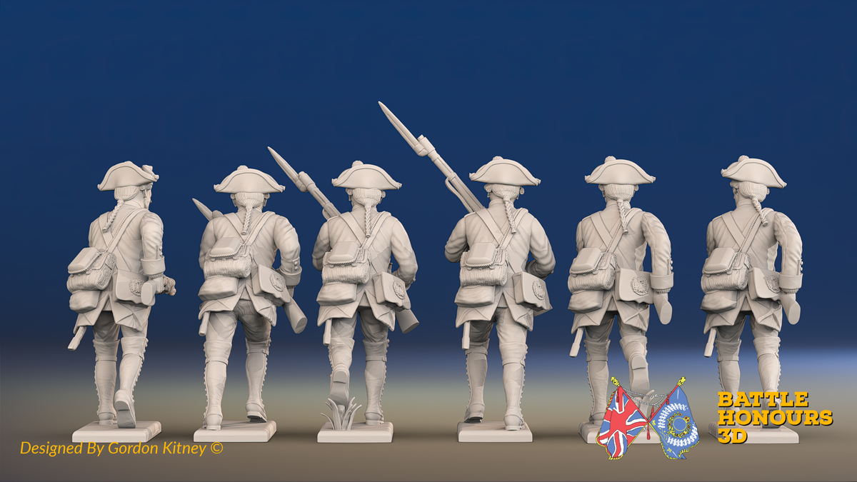 Seven Years’ War Prussian Garrison Musketeers - Charging - Set 4, rear view. Supplied unpainted.