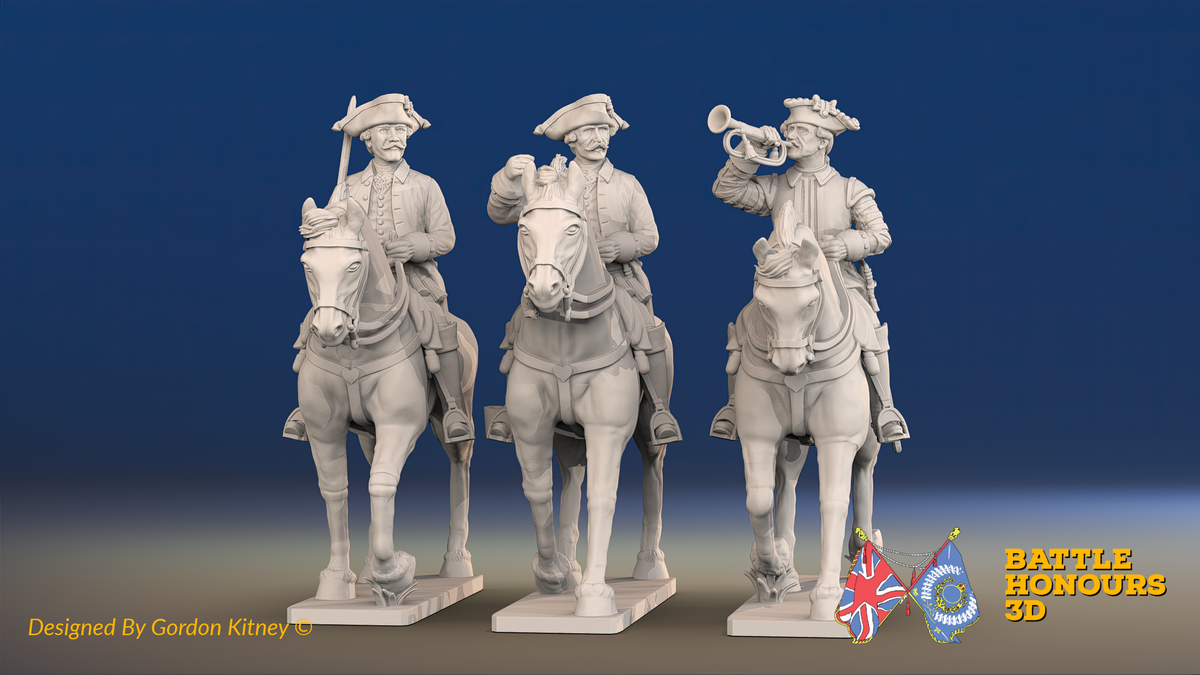 Seven Years’ War Russian Dragoons Command, front view. Supplied unpainted.