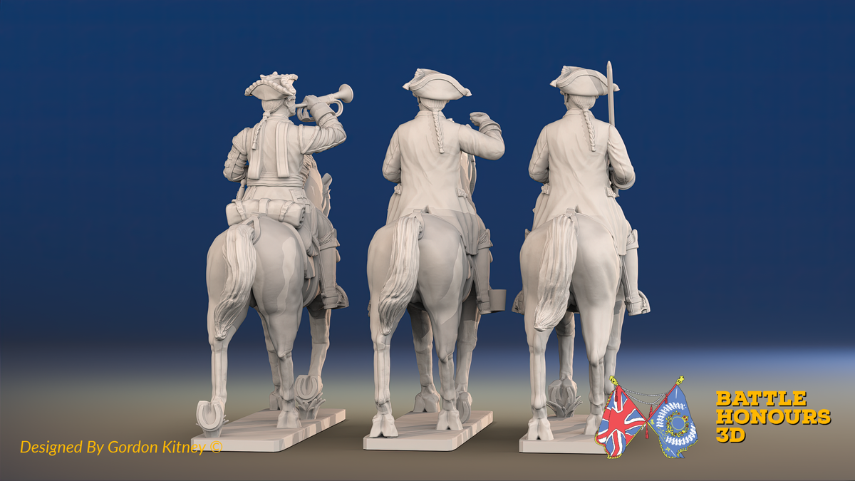 Seven Years’ War Russian Dragoons Command, rear view. Supplied unpainted.