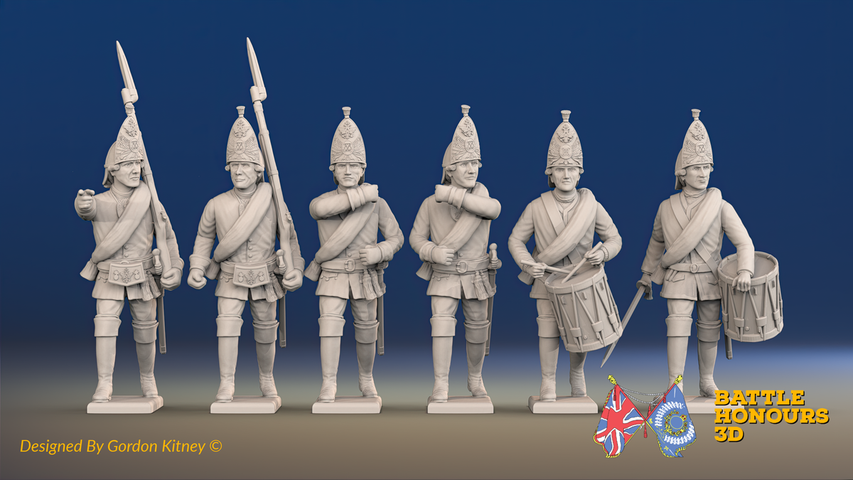 Seven Years’ War Russian Grenadiers Command - Summer Uniform - Observation Corps - Rolled Cloaks, front view. Supplied unpainted.
