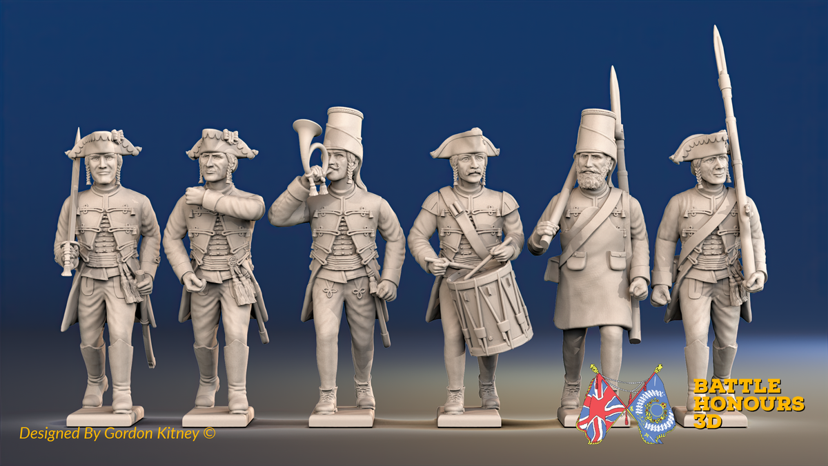 Seven Years’ War Prussian Von Kleist Infantry Command - March Attack, front view. Supplied unpainted.