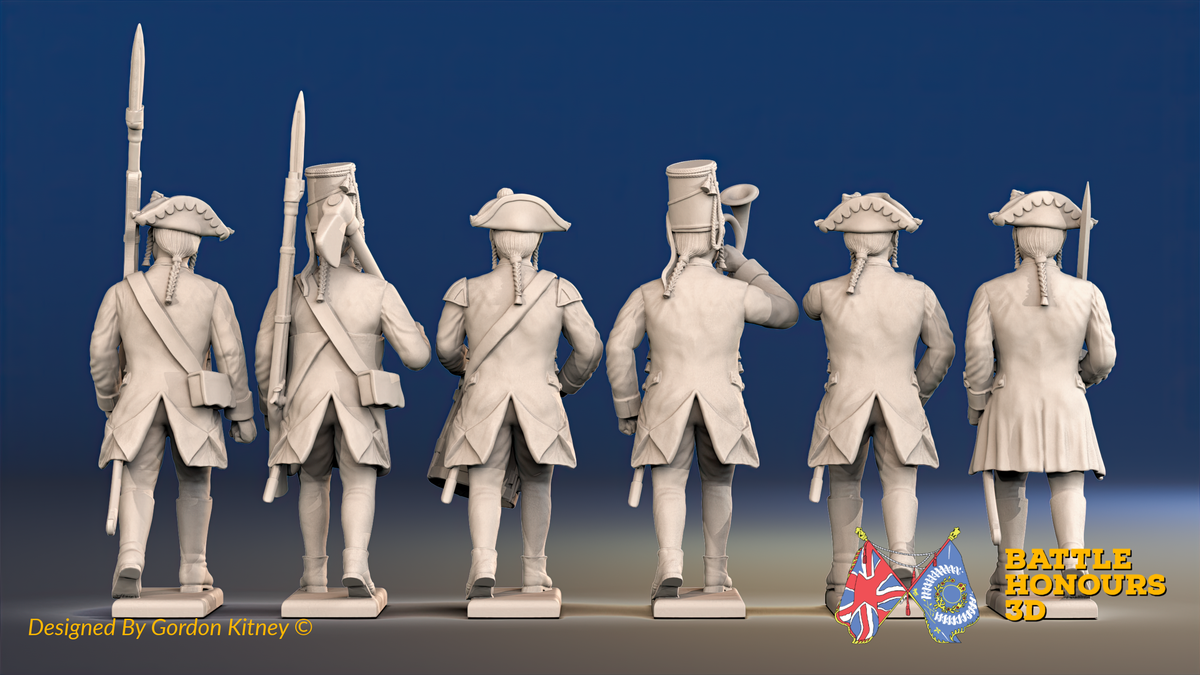 Seven Years’ War Prussian Von Kleist Infantry Command - March Attack, rear view. Supplied unpainted.
