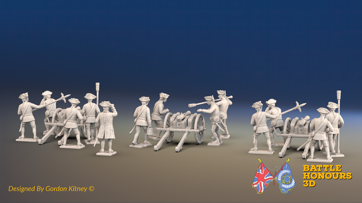 Seven Years’ War Russian Artillery Battery - 3-Pounders - Battalion Guns - Summer Uniform - 3 Guns and 13 Figures, rear view. Supplied unpainted.