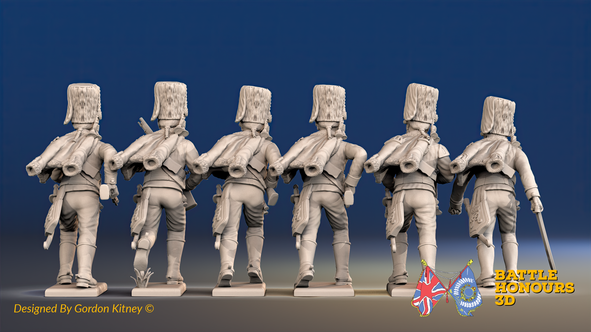 Seven Years’ War Prussian Dismounted Hussars - Charging - Fur Caps, rear view. Supplied unpainted.