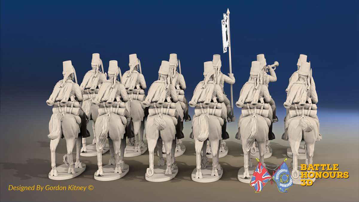 Seven Years’ War Russian Hussar Regiment - Mirlitons - 12 Mounted Figures, rear view. Supplied unpainted.