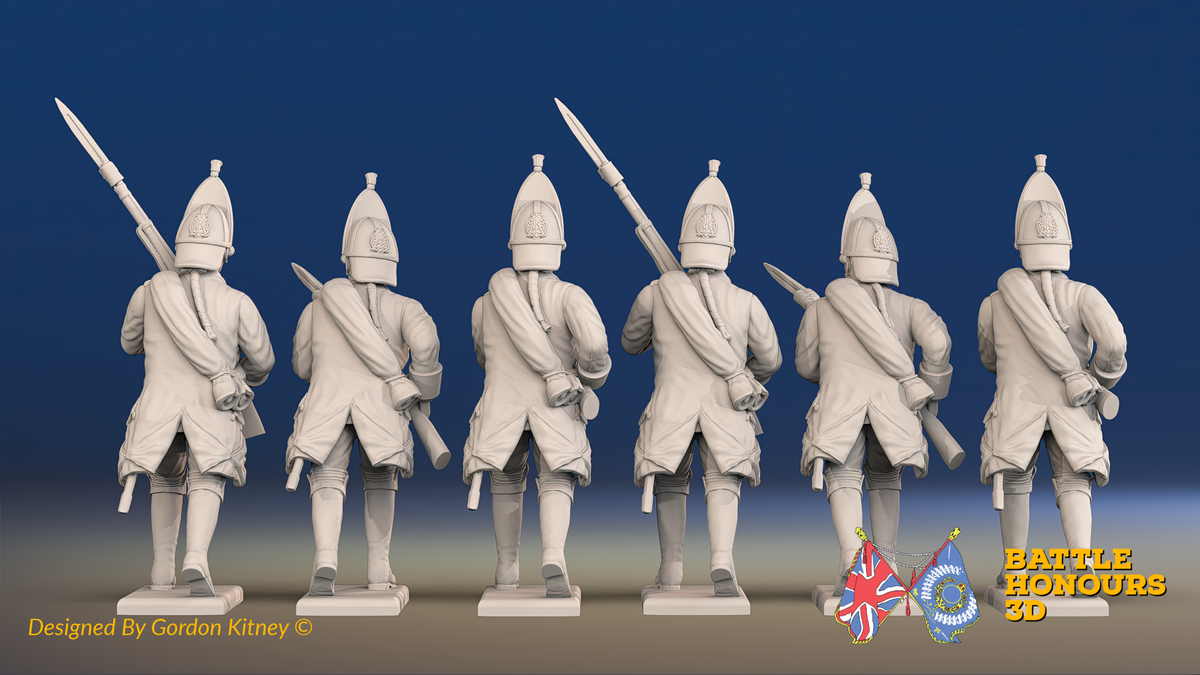 Seven Years’ War Russian Grenadiers - Advancing - Winter Uniform - Observation Corps - Rolled Coats, rear view. Supplied unpainted.