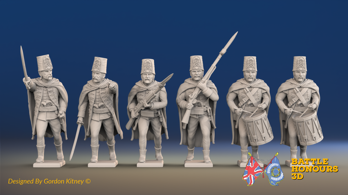 Seven Years’ War Russian Pandur Grenadiers Command - Charging - Winter Uniform, front view. Supplied unpainted.