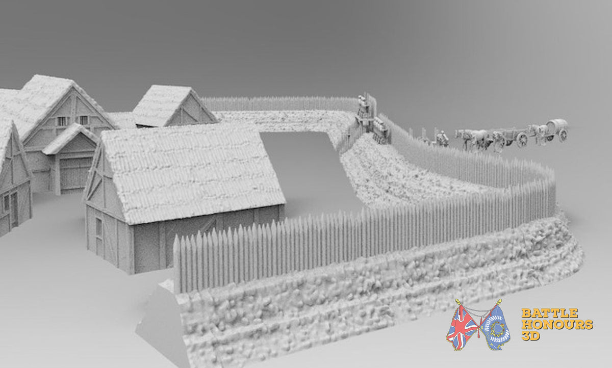 Saxon village with palisades terrain model view 1