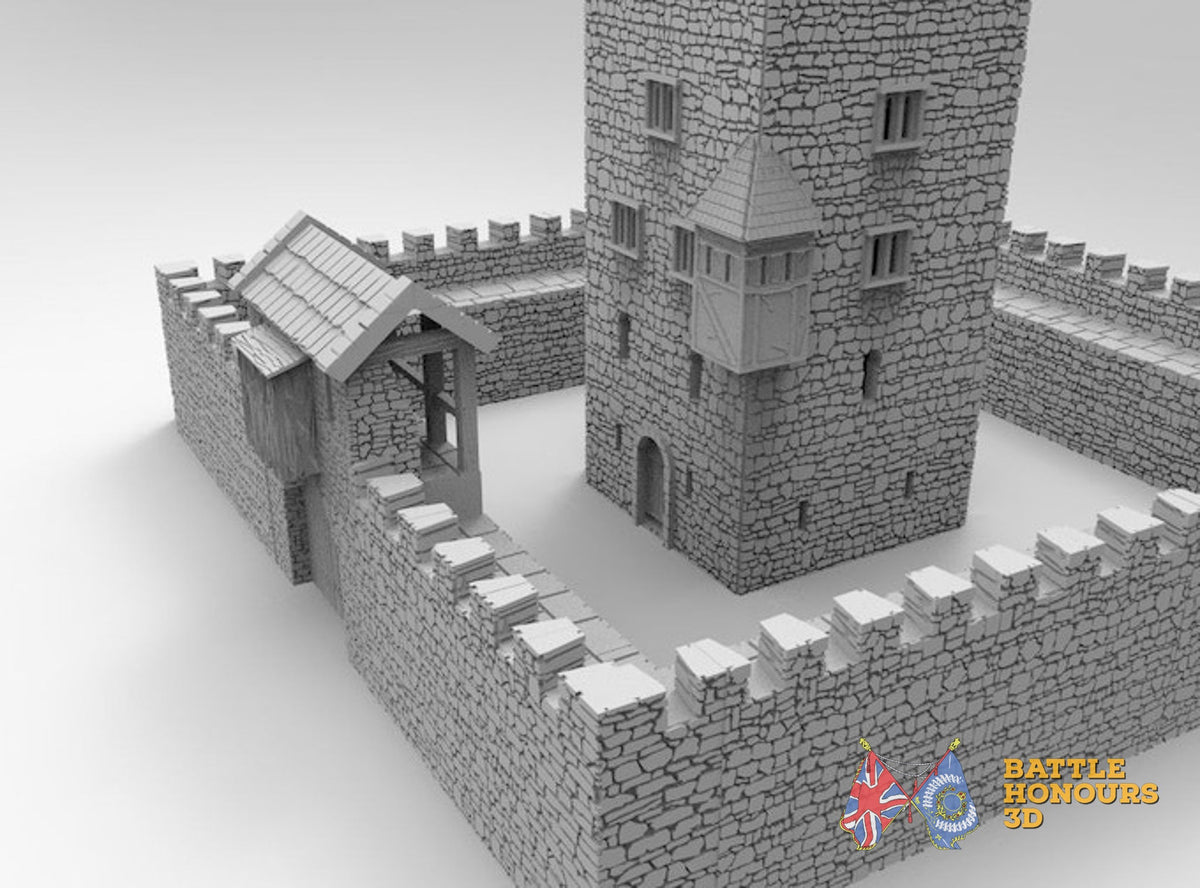 Medieval tower house with turreted roof terrain model view 2