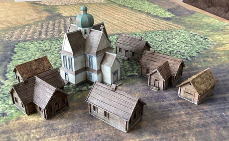 David Case’s painted Russian Village and Russian Church terrain