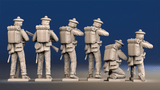 Napoleonic British 60th Rifles loading and firing in forage caps rear view