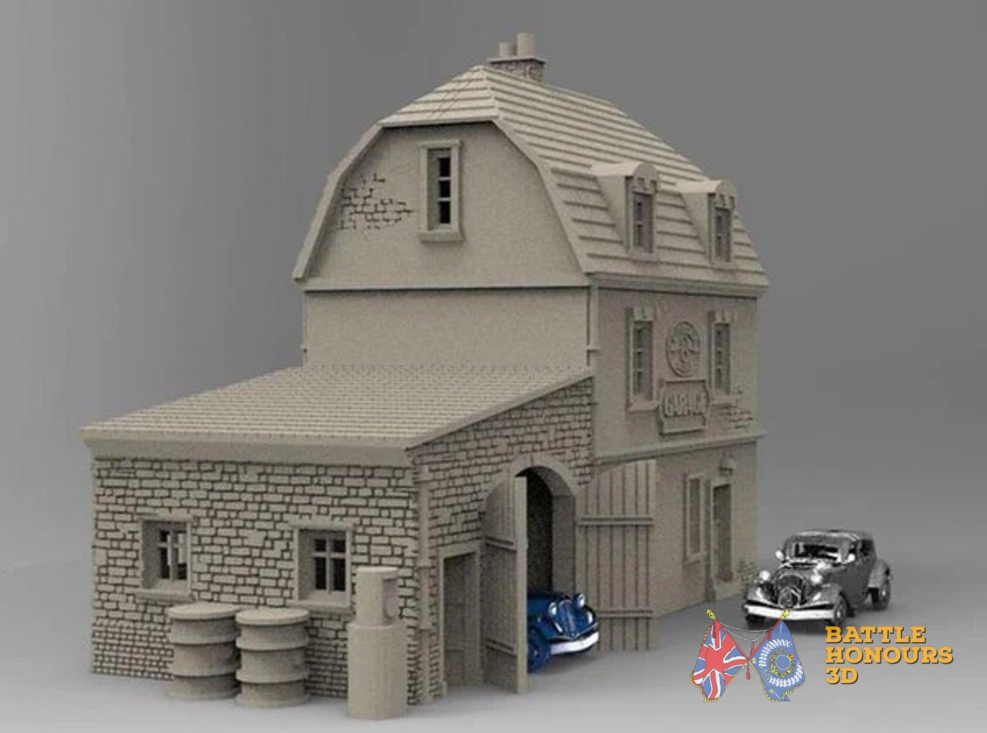 French garage with annex terrain model view 2