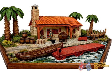 Colonial Caribbean boat workshop terrain model graphic