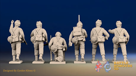 WW2 British Commando command figures in cap comforters, rear view