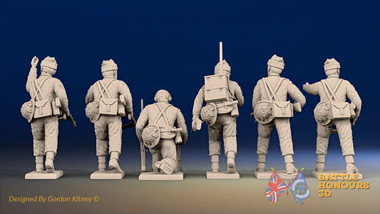 WW2 British Commando command figures in cap comforters, rear view