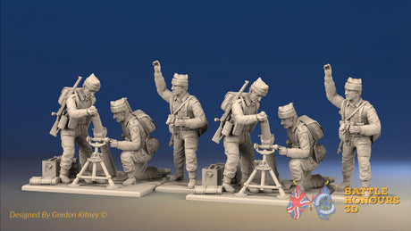 WW2 British Commando mortar teams in cap comforters, front view